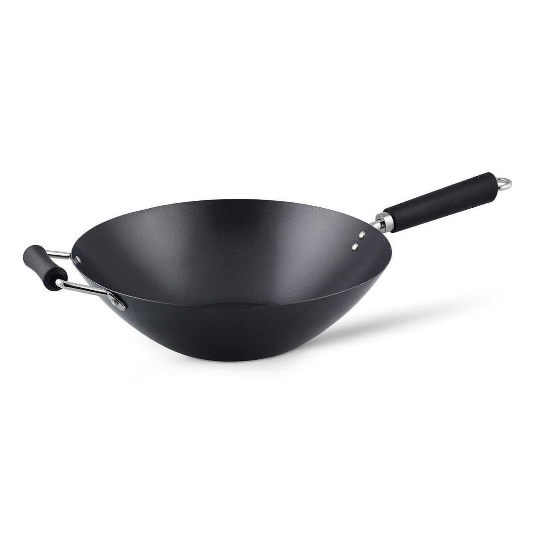 Ken Hom KH435001 Carbonstahl Wokfanne, 35cm, Excellence, Wok Induktion, Phenolischer Griff, Spülmasc