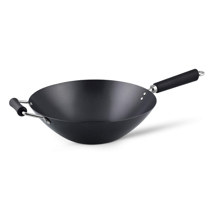 Ken Hom KH435001 Carbonstahl Wokfanne, 35cm, Excellence, Wok Induktion, Phenolischer Griff, Spülmasc