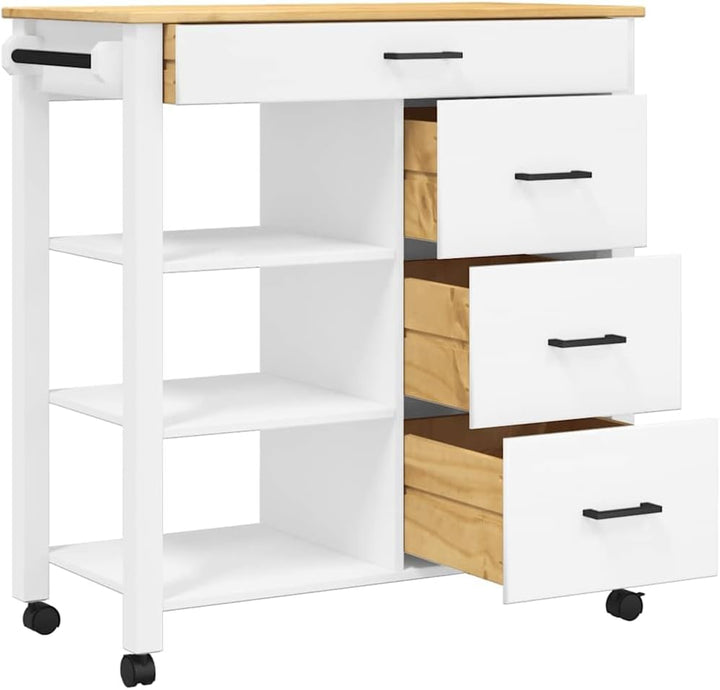 vidaXL Küchenwagen Monza 84x40x88,5 cm Massivholz Kiefer Weiss, Weiss