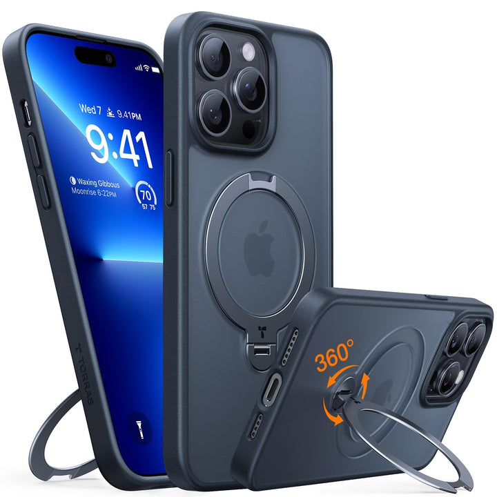 TORRAS 360° Ostand Spin für iPhone 14 Pro Max Hülle (Magnetischer Robust Standring) Militärschutz, M