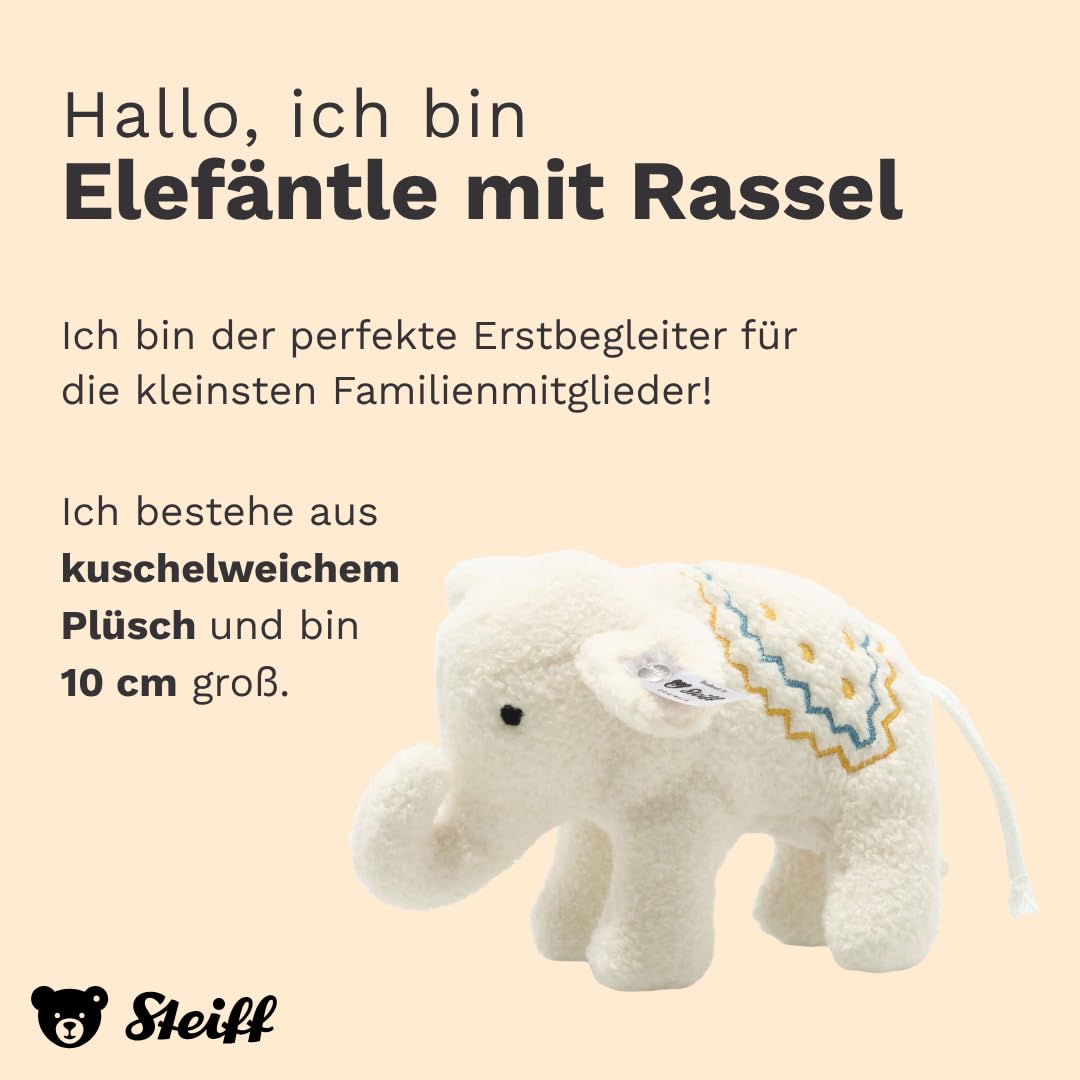 Steiff Kuscheltier Elefäntle mit Rassel, Süsses Stofftier, Jungen, Mädchen & Babys ab 0 Monaten, Plü
