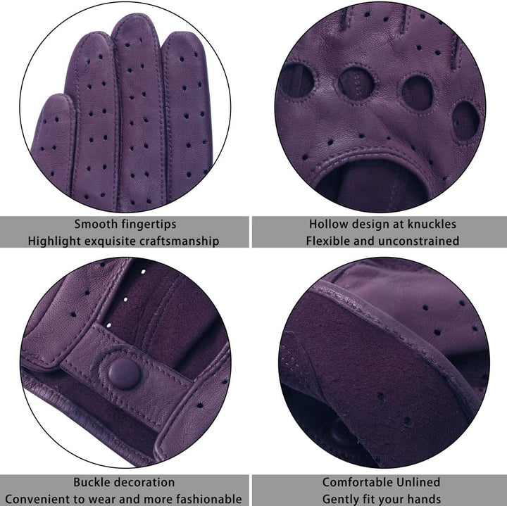 Harssidanzar Damen Sommer Leder Fahrhandschuhe Lammfell Fahrhandschuhe GL009EUA Violett(touchscreen)