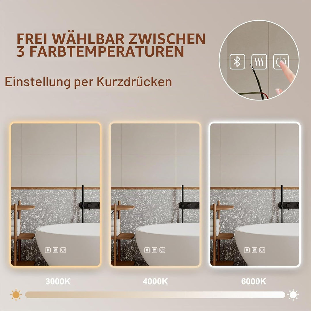 Habison LED Bluetooth Badezimmerspiegel Beleuchteter 50x70cm Antibeschlag Badezimmerspiegel Wandspie