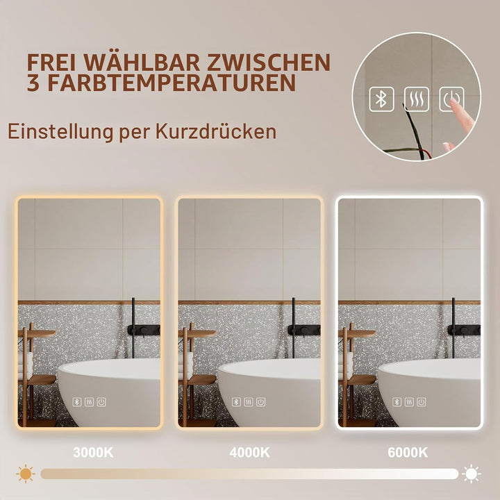 Habison LED Bluetooth Badezimmerspiegel Beleuchteter 50x70cm Antibeschlag Badezimmerspiegel Wandspie
