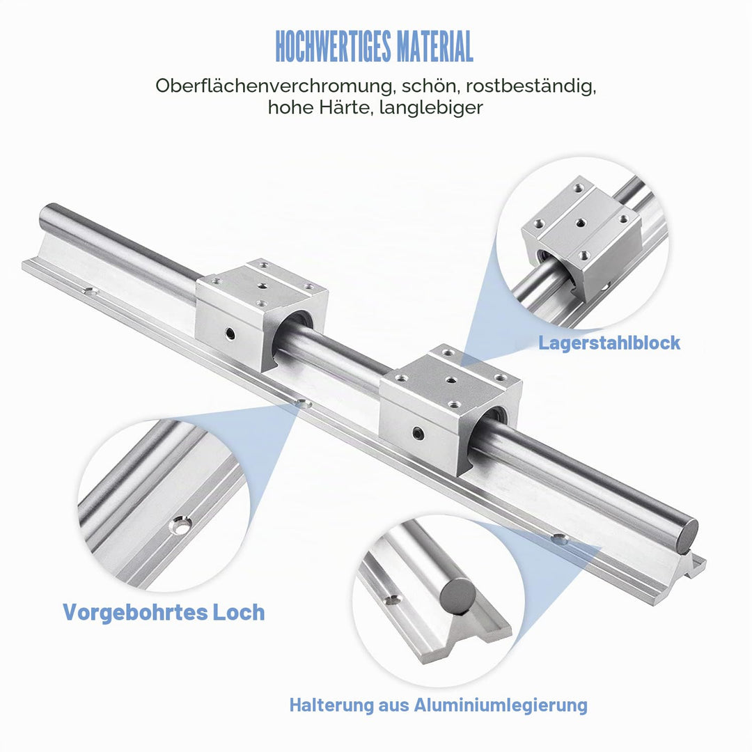 CNCMANS Linearführung Linearschiene 2Stück SBR12-500mm Edelstahl Führungsschiene mit 4Stück SBR12UU