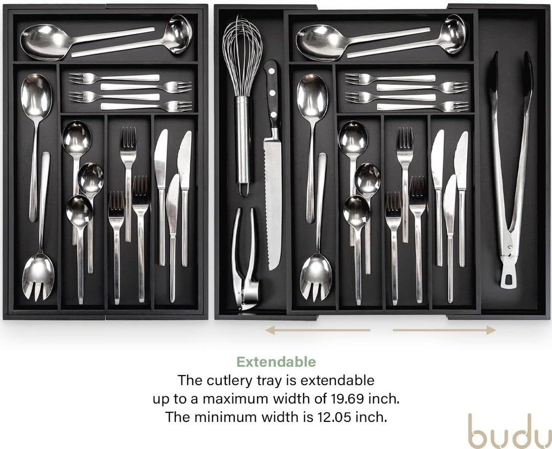 budu Besteckkasten #45 (Tiefe 45cm) aus Bambus - Schwarz - Schubladen Ordnungssystem für die Küche -
