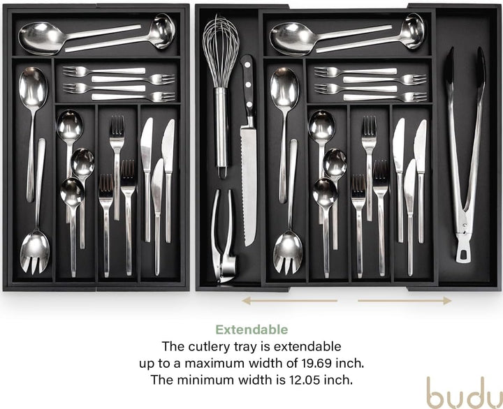 budu Besteckkasten #45 (Tiefe 45cm) aus Bambus - Schwarz - Schubladen Ordnungssystem für die Küche -
