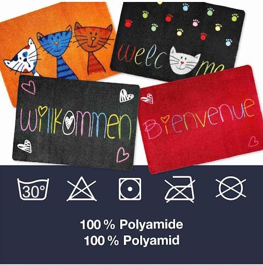 deco-mat Fussmatte Bienvenue 60 x 90 cm Rot - rutschfeste, waschbare Fussmatte für Aussen und Innen