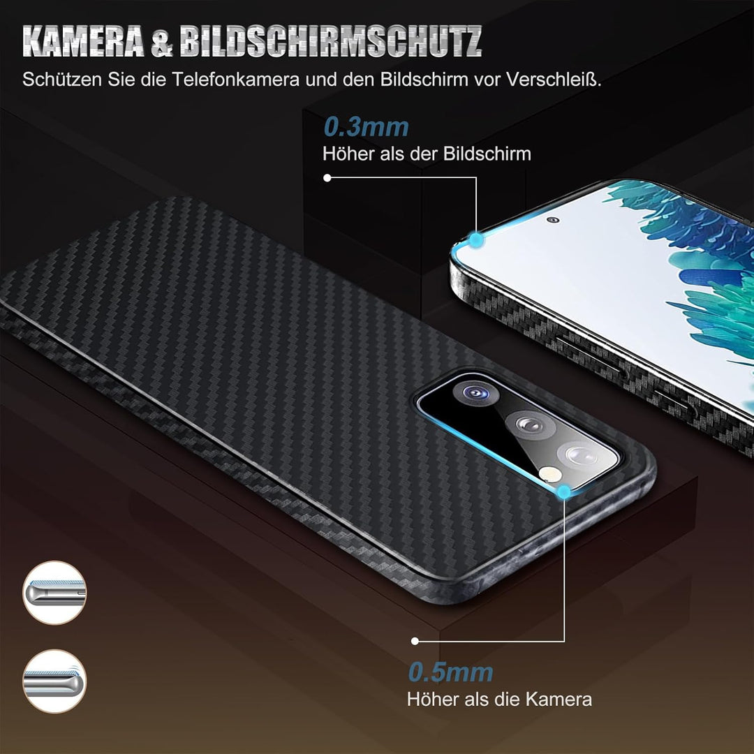 für Samsung S20 FE Hülle Carbon mit Schutzfolie Handyhülle S20 FE 5G Hart Case Ultra dünn Hybrid PC