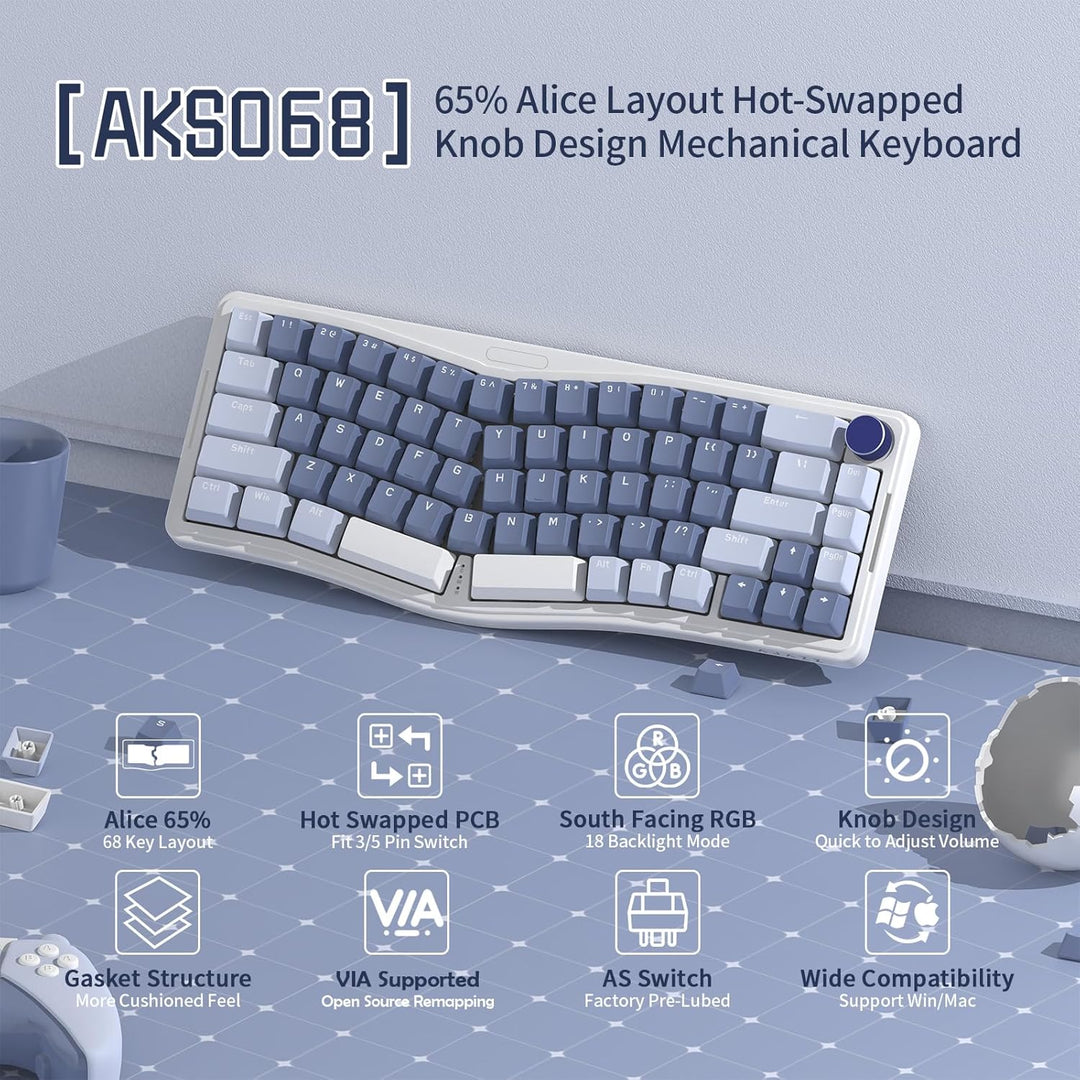 ATTACK SHARK AKS068 Alice 60% Mechanische Gaming Tastatur, USB-C Kabelgebundene Apex Pro Mini RGB Ke
