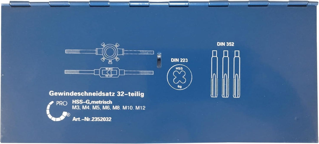 Gewindeschneider Set 32-tlg. | Gewindebohrer HSS M3 - M12 | inkl. Windeisen & Schneideisenhalter & G