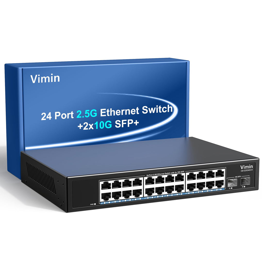 2.5G 26 Ports Network Switch with 2x10G SFP, VIMIN 24x 2.5G Base-T Unmanaged Switch 2.5G Switch 4 Po