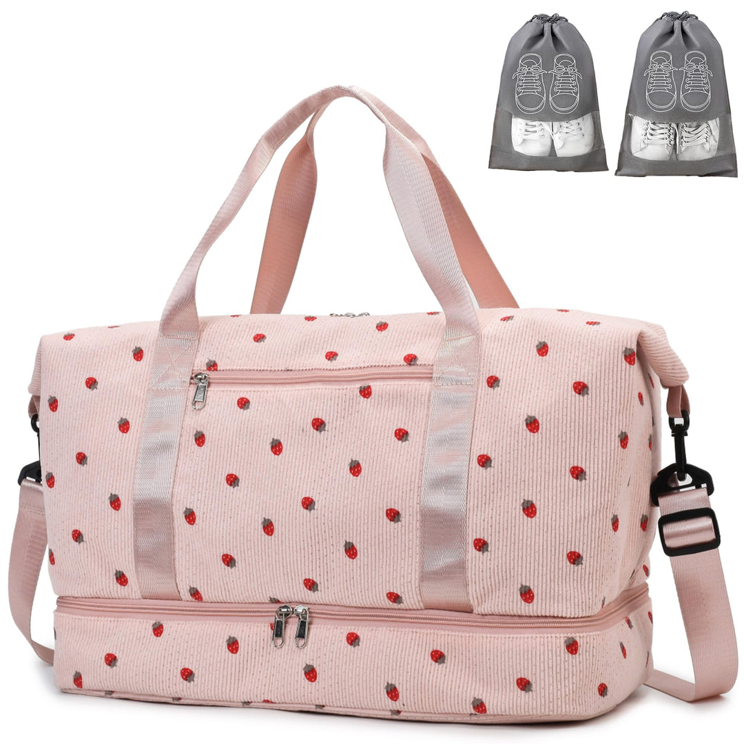 Sporttasche Reisetasche Damen, 40L Weekender Travel Duffle Bag mit 2 schuhbeuteln, Schuhfach & Nassf