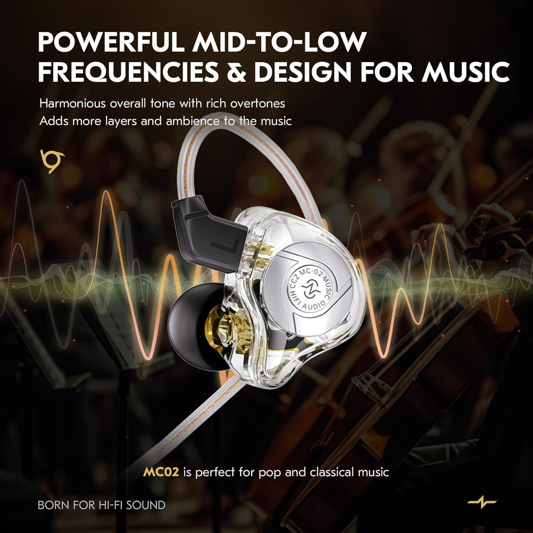 CCZ MC02 In Ear Monitor, In Ear Gaming Kopfhörer 10-mm-Dual-Magnet DD PET-Membran, IEM Kraftvoller B