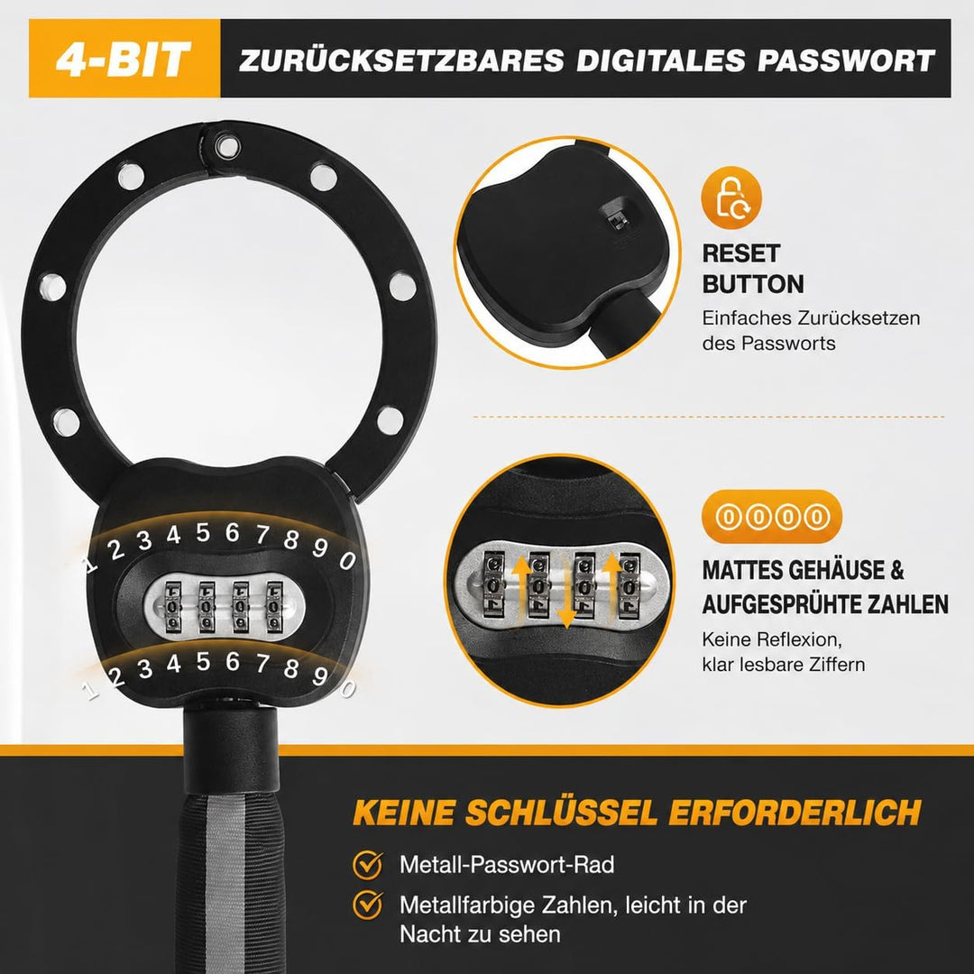 E Scooter Schloss mit Zahlencode, Handschellenschloss Hohe Sicherheit, 10CM Rundring, 1.8KG Schweres
