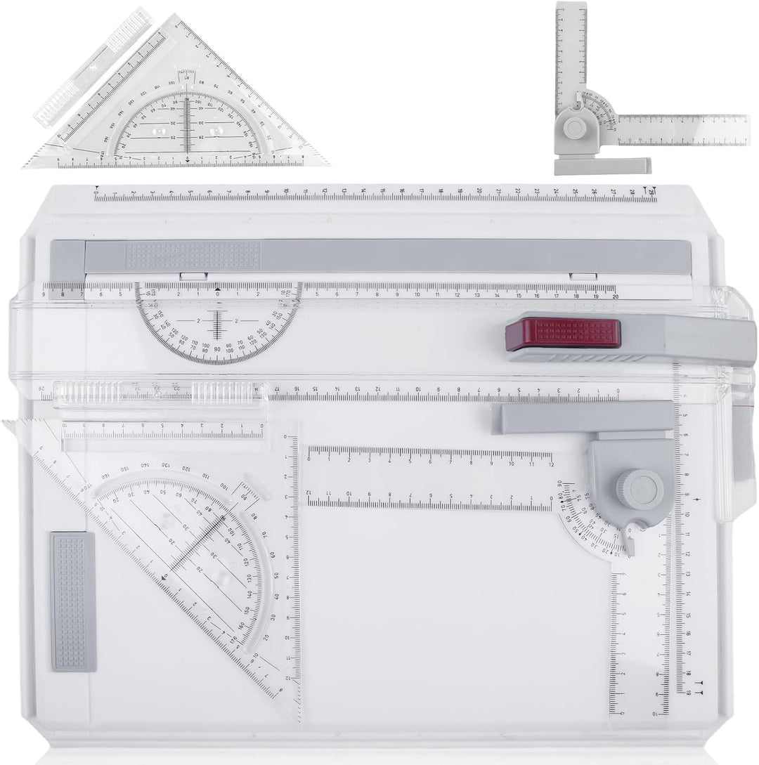 Zeichenbrett A4, DIN Zeichentisch Multifunktionaler Zeichenplatte mit Schiebelineal, Paralleler Bewe