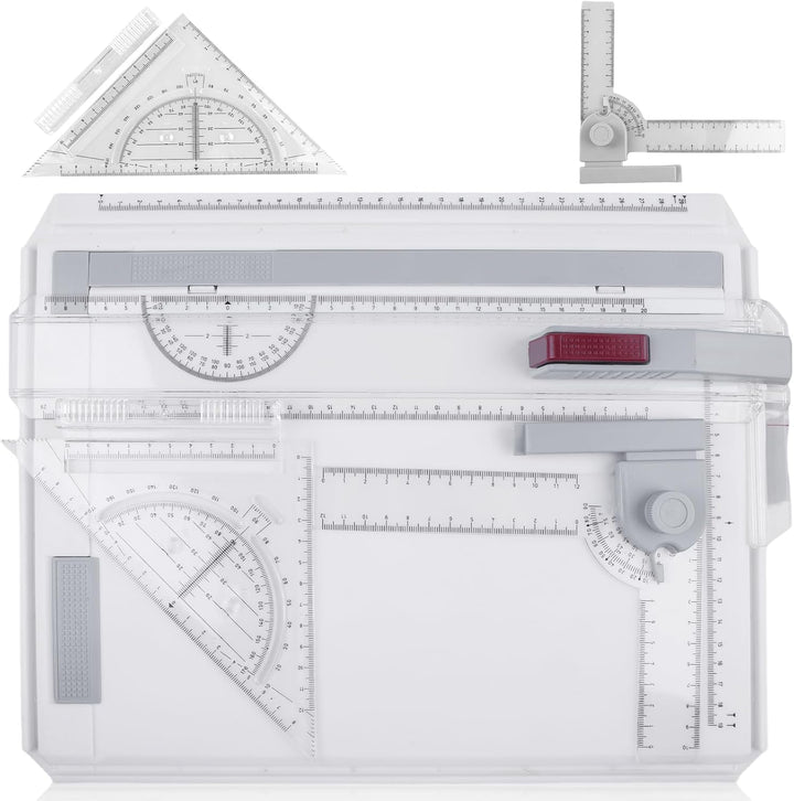 Zeichenbrett A4, DIN Zeichentisch Multifunktionaler Zeichenplatte mit Schiebelineal, Paralleler Bewe