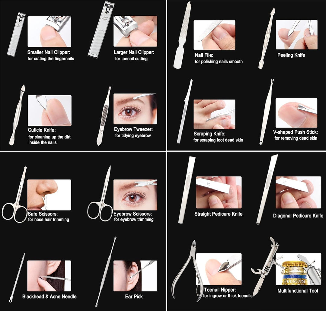 DEBAIJIA 16-Teilig Nagelknipser Set Luxus Maniküre Pediküre Kit, 430 Edelstahl Nagelpflege Werkzeuge