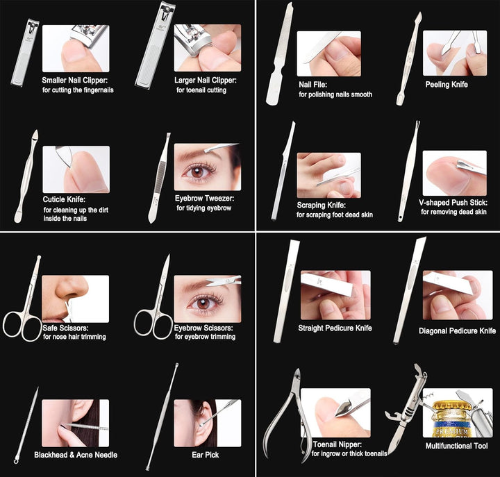 DEBAIJIA 16-Teilig Nagelknipser Set Luxus Maniküre Pediküre Kit, 430 Edelstahl Nagelpflege Werkzeuge