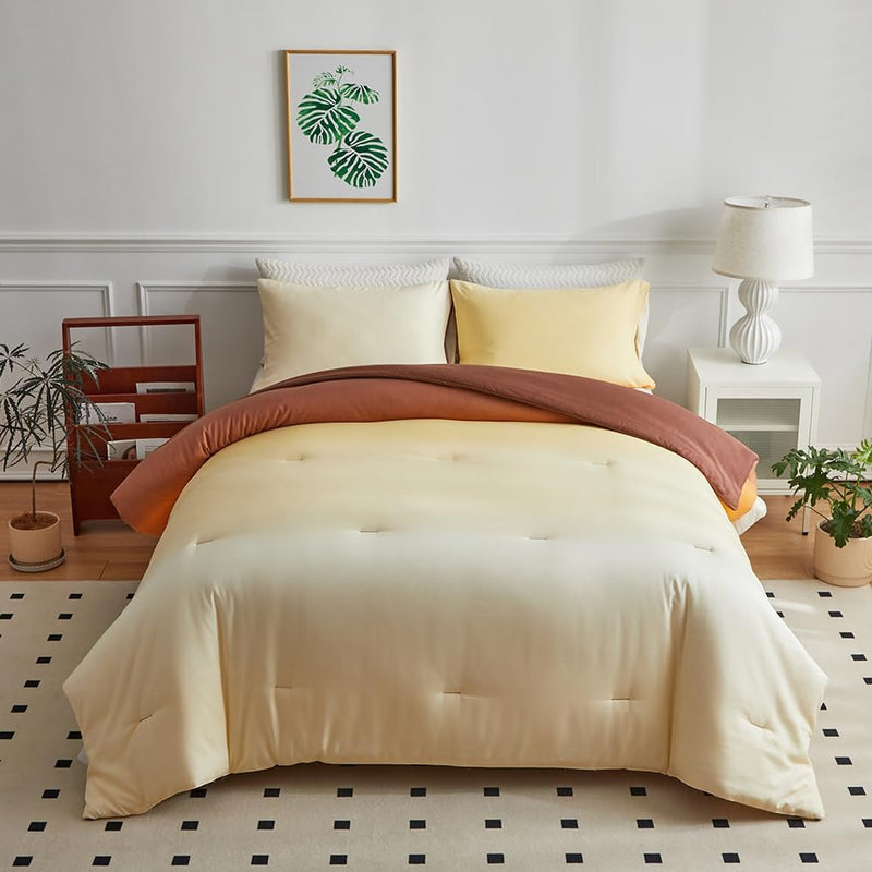 OLDBIAO Bettdecke 135 x 200 cm + 2 Kissenbezüge 80 x 80 cm 3 Teilig mit Beige - Braun Farbverluaf De