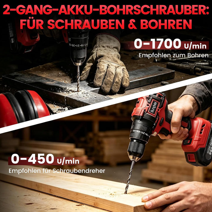 Akkuschrauber/Bohrmaschine Set 25+3 Kompatibel mit Makita 18V Akku, Enthalten 2 Akkus 2.0Ah & Ladege
