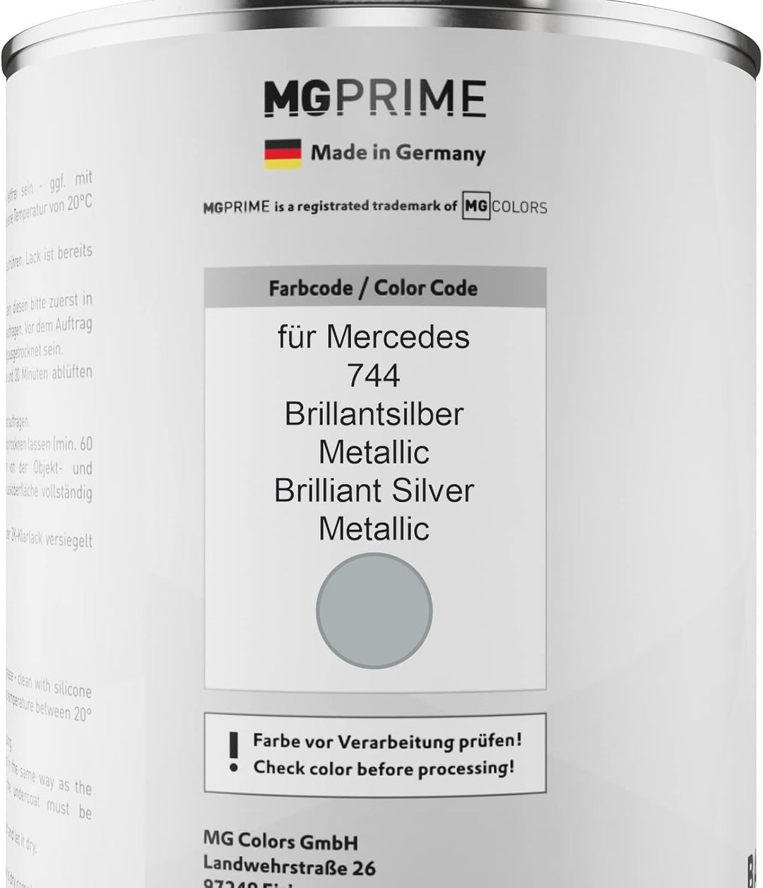 MG PRIME Autolack Dose Set für Mercedes 744 Brillantsilber Metallic/Brilliant Silver Metallic Basisl