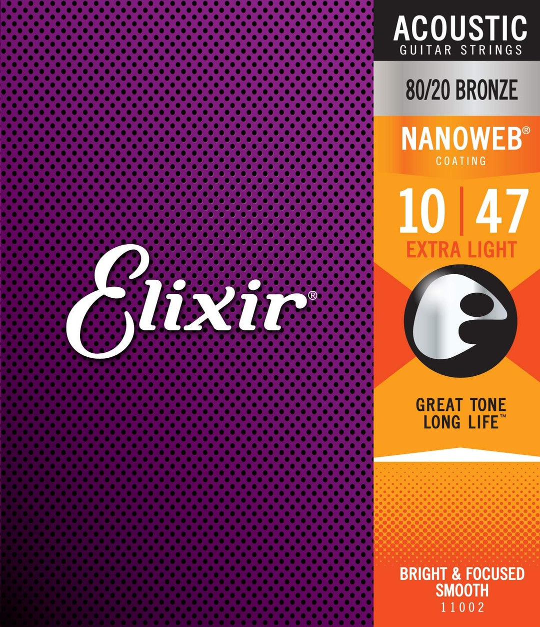 Elixir® Saiten 80/20 Bronze Akustik-Gitarrensaiten mit NANOWEB® Beschichtung, Extra Light (.010-.047