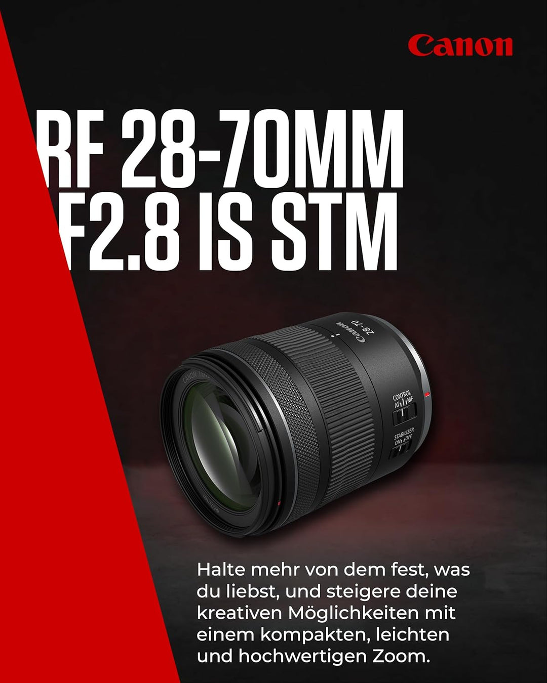 Das Canon RF 28-70mm F2.8 is STM ist EIN Standard-Zoomobjektiv für Kameras des EOS R Systems mit 5,5