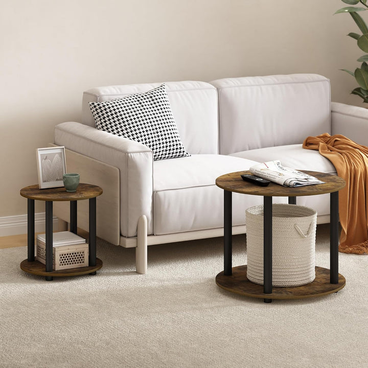 Furinno Turn-N-Tube Beistelltisch aus Holz, rund, 2 Ebenen, Bernsteinfarbene Kiefer, 1-Pack Bernstei