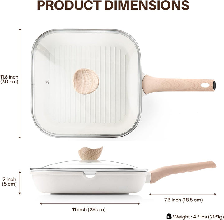 Kordisen Grillpfanne Induktion 28 cm mit Deckel – Grillpfanne mit Ausguss & Steakpfanne quadratisch,