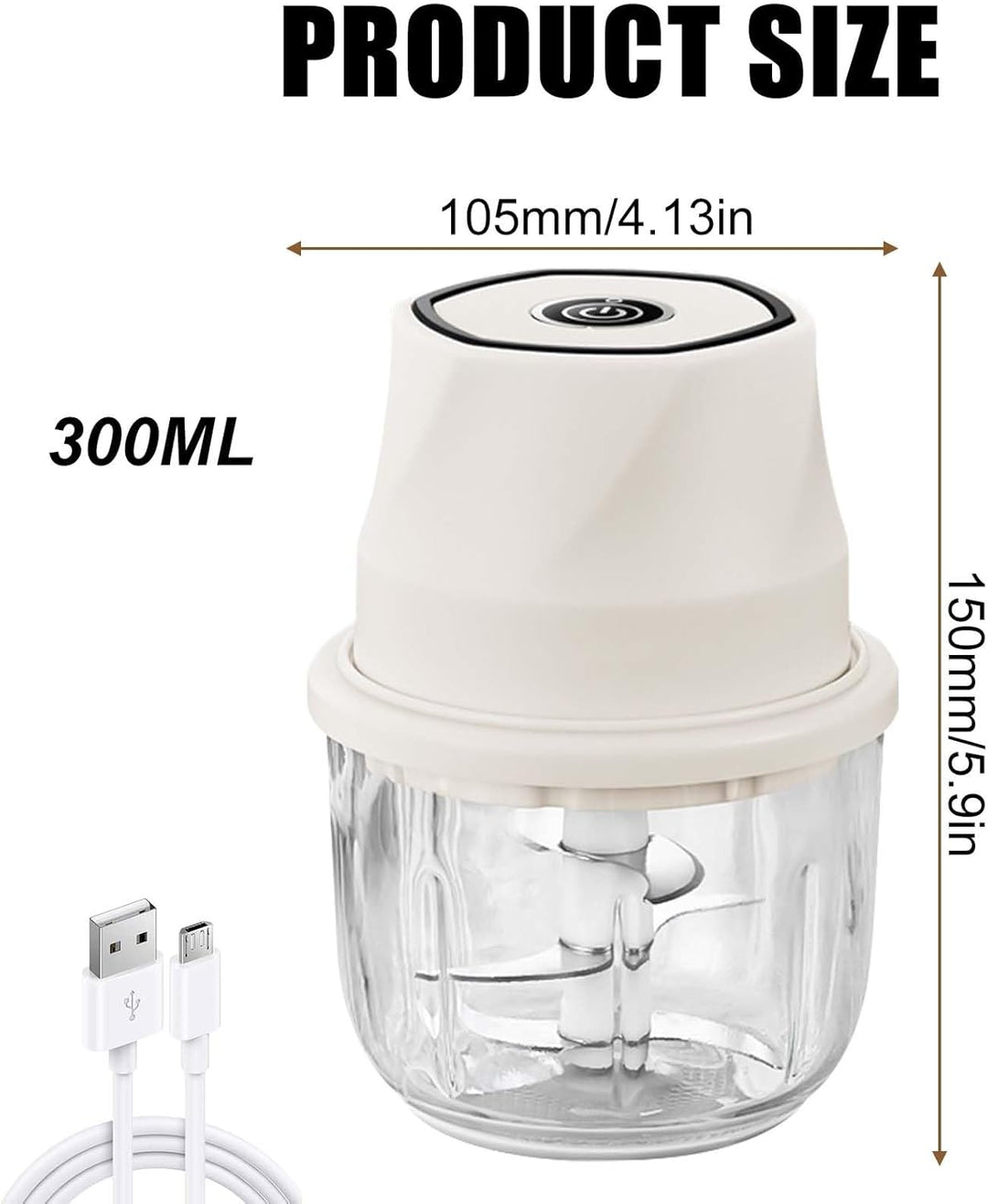 Zwiebelschneider Elektrisch, 300ml Zwiebel Zerkleinerer Elektrisch Küche USB-Aufladbar mit Ladekabel