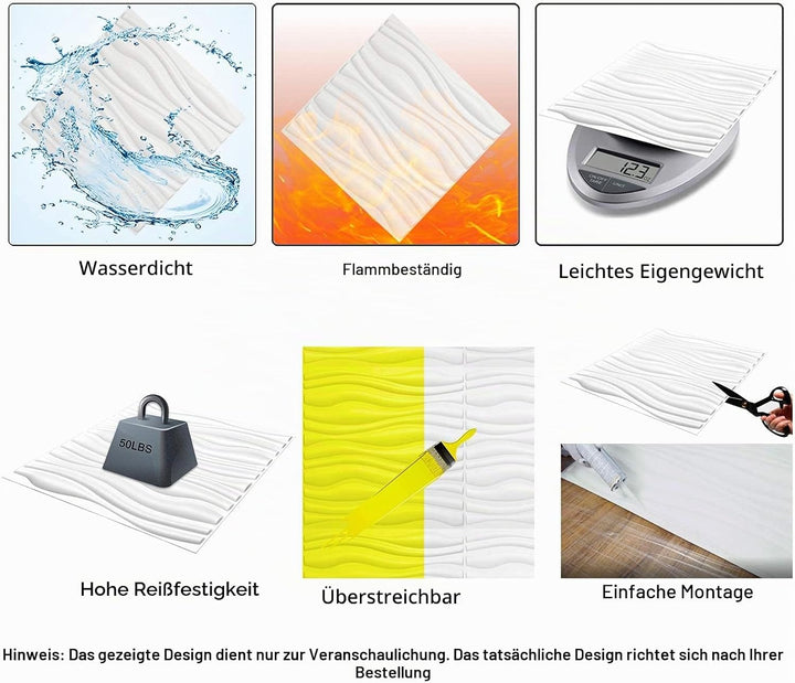 Art3d 3D-Verkleidung Strukturierte 3D Wandpaneele Wandgestaltung, Schwarzer Diamant, 50 * 50 cm (12e