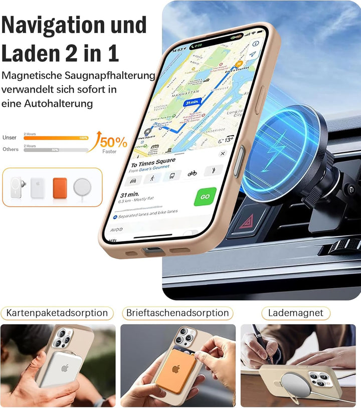 Handyhülle für iPhone 16 Pro Max Hülle mit 2 Stück Schutzfolie, Silikon Case mit Magnetisch Ring Stä