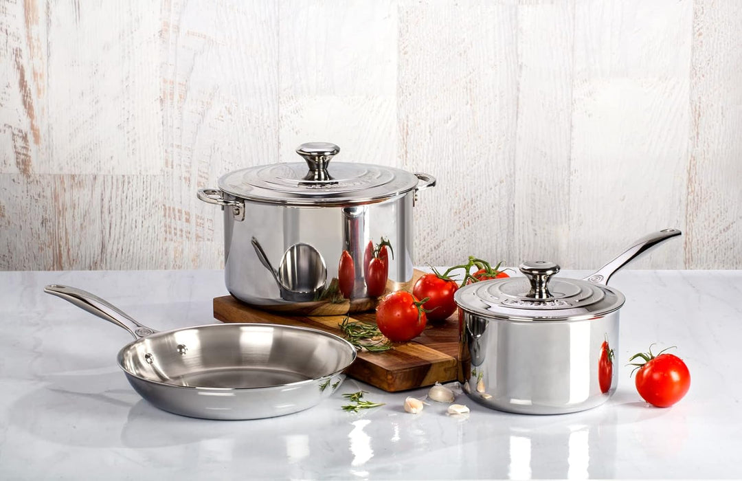 LE CREUSET Unbeschichtete flache Pfanne aus 3-ply PLUS Edelstahl, 26 cm, 96600226000100 26 cm Unbesc