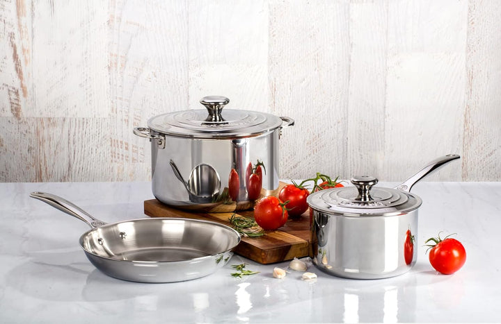 LE CREUSET Unbeschichtete flache Pfanne aus 3-ply PLUS Edelstahl, 26 cm, 96600226000100 26 cm Unbesc