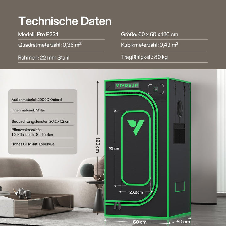 VIVOSUN PRO Growzelt 60x60x120cm Grow Tent mit Dicken 22mm Stangen Oxford-Gewebe hochreflektierendes
