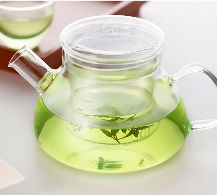 600ML Nordisch 3-in-1 Glas-Teekanne mit abnehmbarem Glas-Infuser mit grossem Ausguss Non-Drip Fussfr