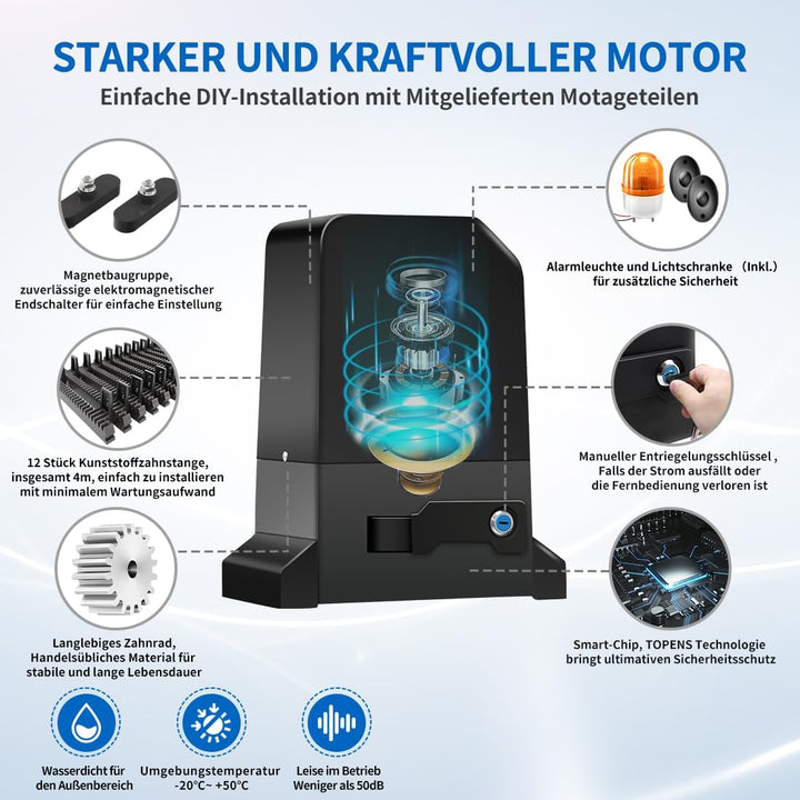 TOPENS RK990T Schiebetorantrieb Torantrieb Schiebetor automatischer Toröffner mit 2 Fernbedienungen