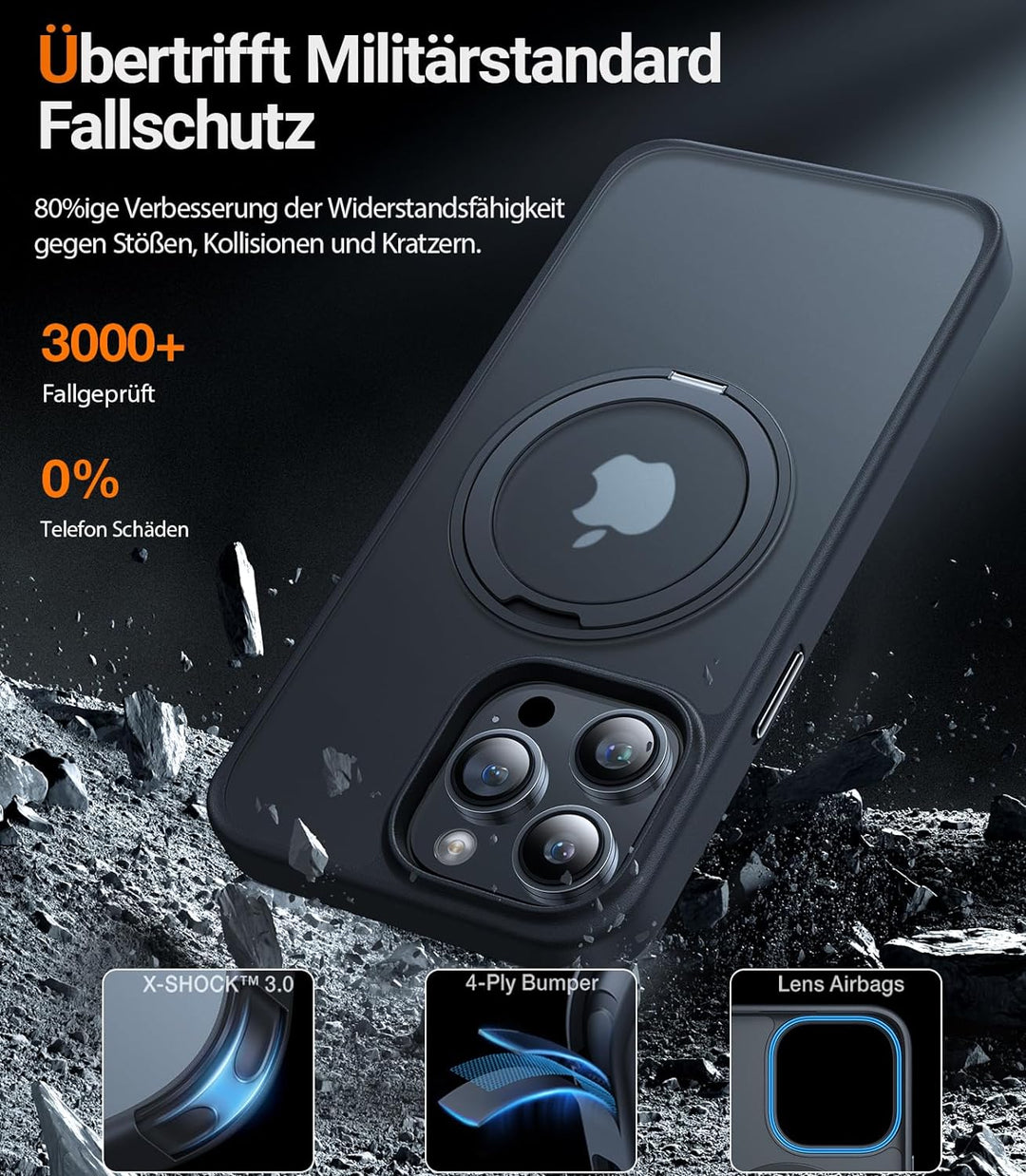 TORRAS 360° Magnetischer Ring Ständer für iPhone 14 Pro Max Hülle mit MagSafe [Zertifiziert Stossfes