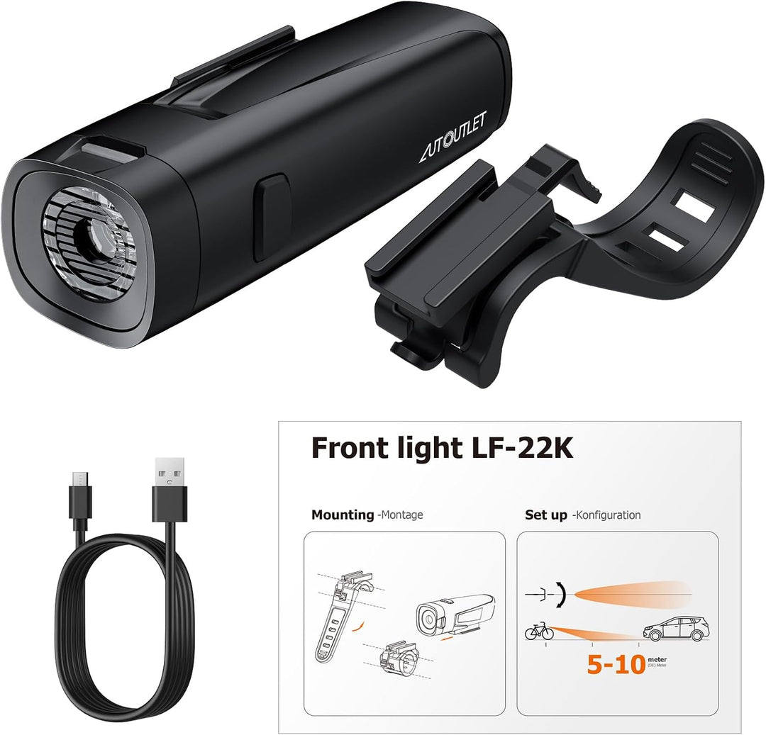 AUTOUTLET Fahrradlicht Vorne StVZO Zugelassen, 20-40 LUX Fahrradlampe Vorne 2600mAh Akku USB-C Schne