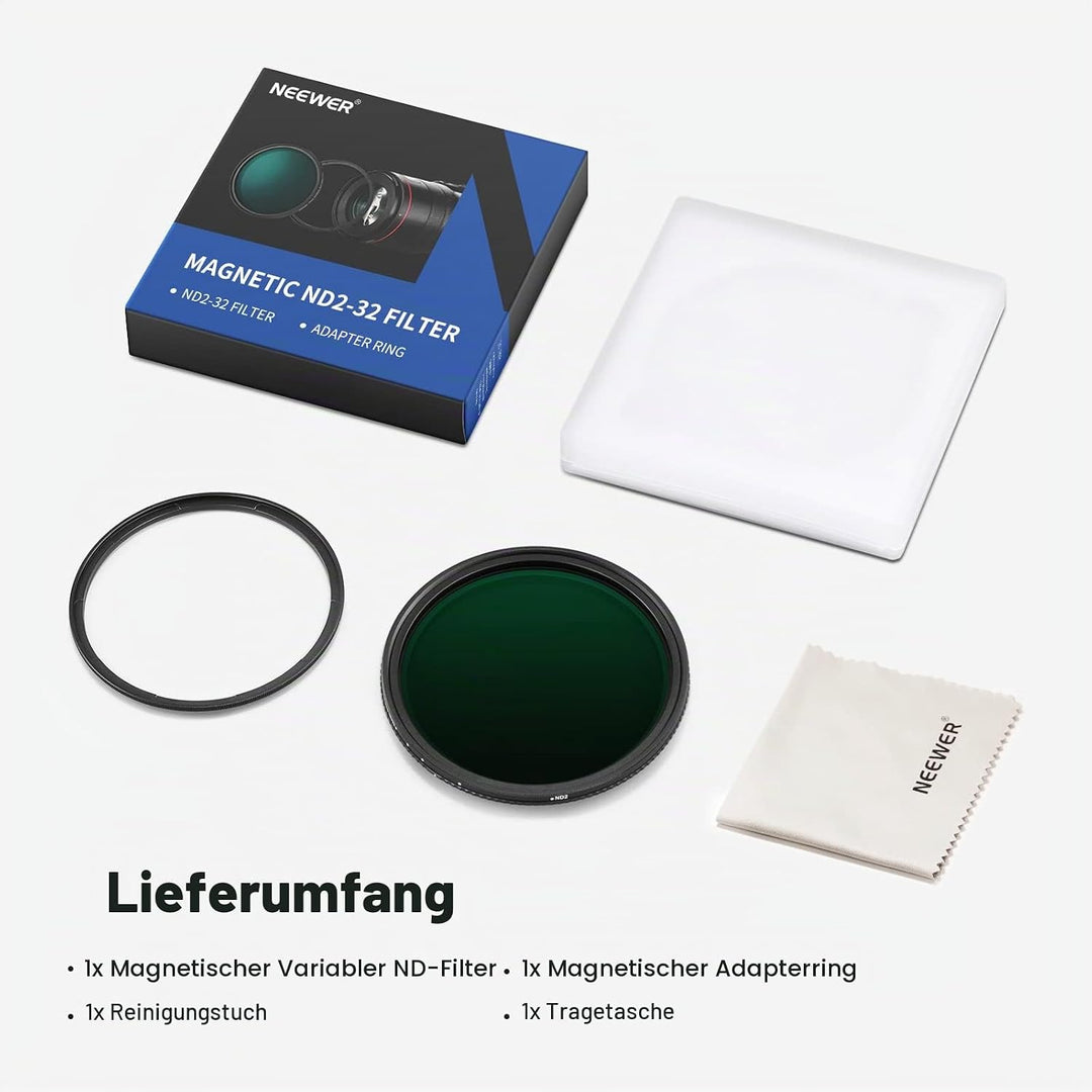 NEEWER 62mm Magnetischer variabler ND Filter ND2-ND32 (1-5 Stopps)mit magnetischem Adapterring,HD ei