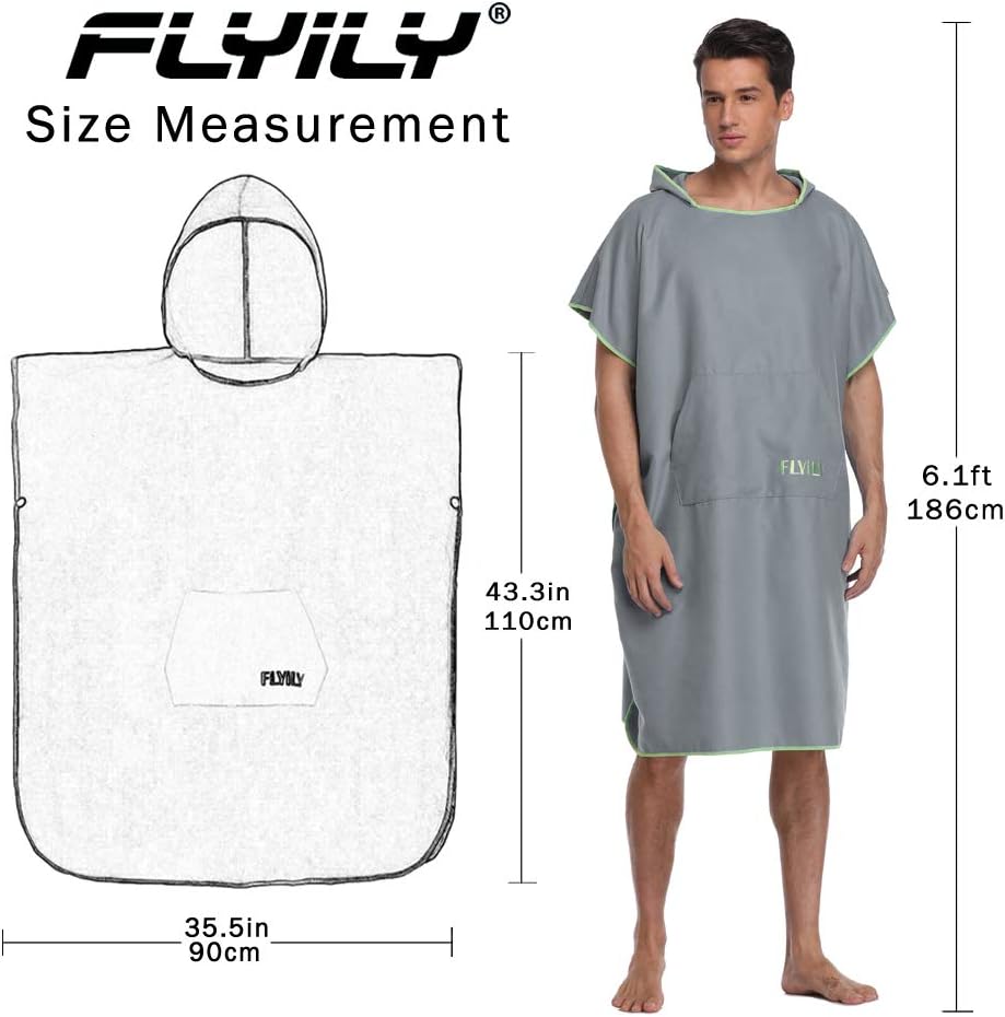 FLYILY Microfaser Surf Poncho Handtuch mit Kapuze Bademantel zum Schwimmen und Strand wechseln Einhe