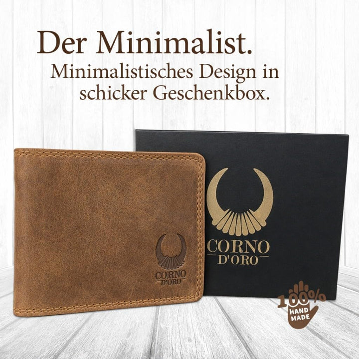 Corno d´Oro Portmonee Herren Leder Mini I Slim Wallet mit RFID Schutz I Kleines Portemonnaie Herren