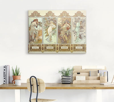 ARTland Leinwandbilder Wandbild Bild auf Leinwand 40x30 cm Wanddeko Alfons Mucha Sommer Herbst Winte