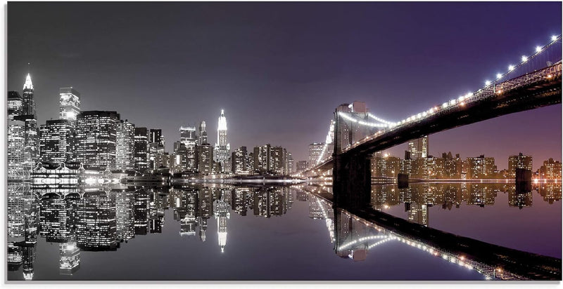 ARTland Glasbilder Wandbild Glas Bild einteilig 60x30 cm Querformat USA New York Skyline Nacht Städt