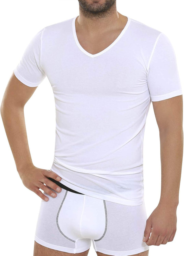 COMAZO Earth 4er Sparpack Herren V Shirt, Gr. 4-8 4 Weiss, 4 Weiss
