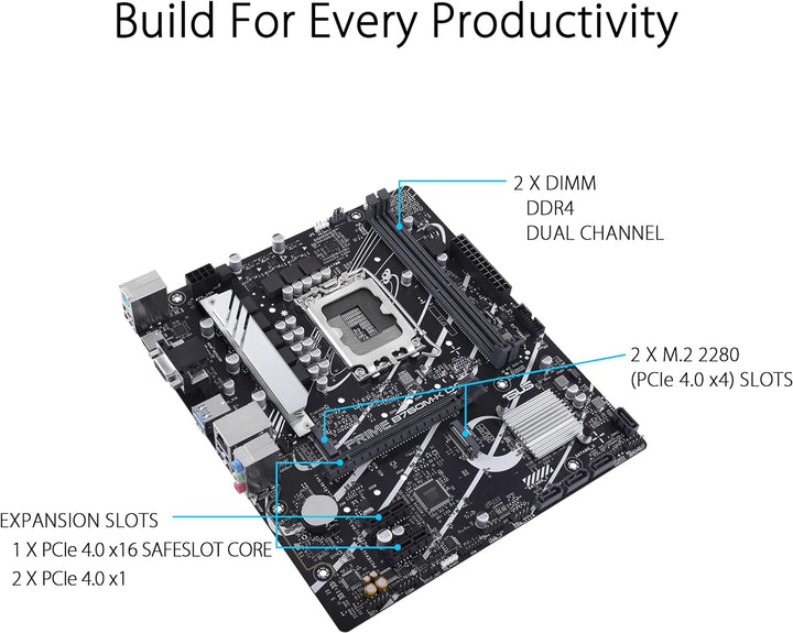 ASUS PRIME B760M-K D4 Gaming Mainboard Sockel Intel LGA 1700 (Intel B760, mATX, DDR4 Speicher, 2x PC