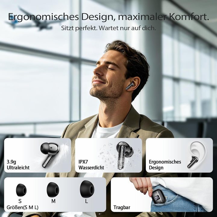 W70 Pro Bluetooth Kopfhörer In-Ear, Bluetooth 5.4 Wireless Earbuds mit HiFi-Sound, Sport Ohrhörer mi