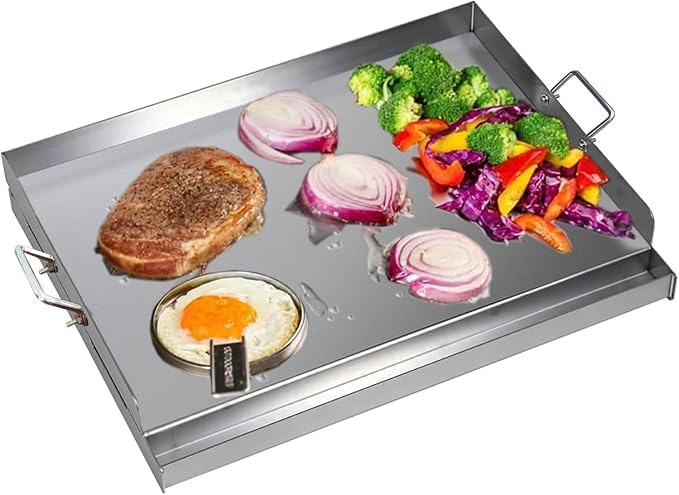 47x32x7 CM, Edelstahl-Grillplatte, geeignet für Gas- und Holzkohleöfen, mit Schaufeln und Schabern,