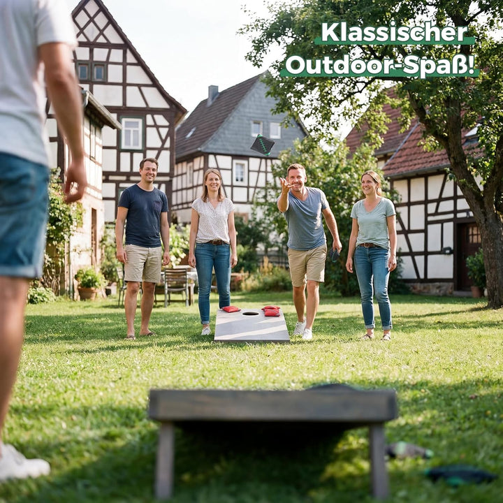 Cornhole Set Outdoor, 90x60cm Echtholz Wurfspiel – Bean Bag Game mit 10 Säckchen & Tasche – Professi